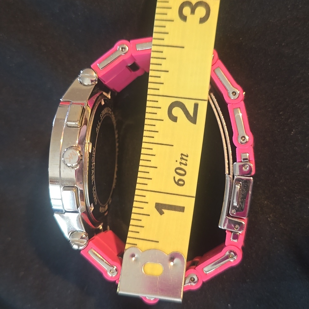 Michael Kors Vibrant Pink and Silver Chronograph Watch Silicone/ Metal Small - Picture 11 of 12